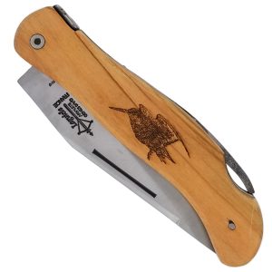 Couteau De Chasse Cube Laguiole Arbalete Plein Manche Olivier Avec Gravure Becasse 12cm 00