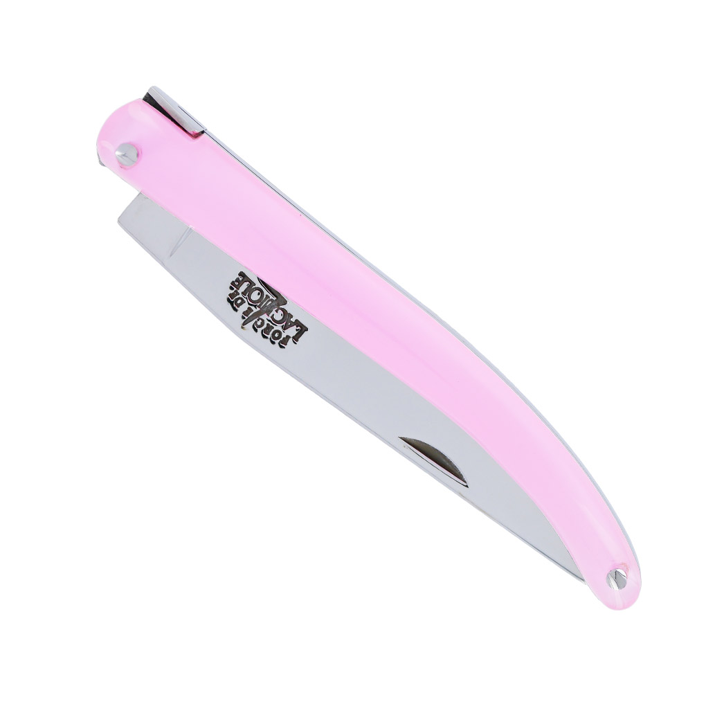 Couteau Forge De Laguiole De Poche Wilmotte Pour Femme Plein Manche En Verre Acrylique Rose 1 Piece Finition Brillante 9 Cm 00
