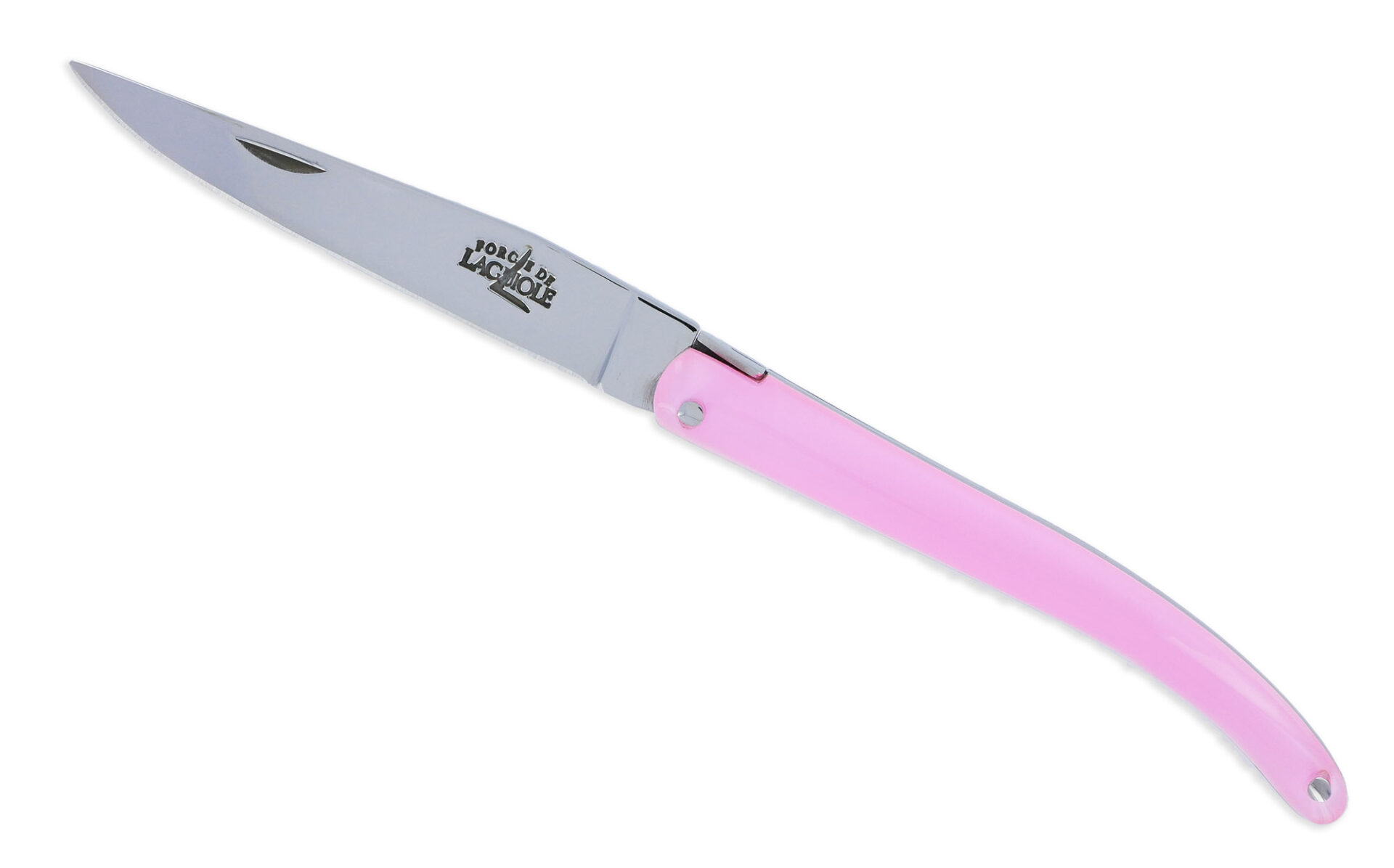 Couteau Forge De Laguiole De Poche Wilmotte Pour Femme Plein Manche En Verre Acrylique Rose 1 Piece Finition Brillante 9 Cm 02