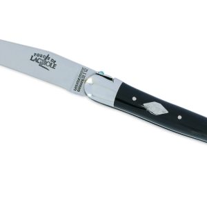 Couteau Forge De Laguiole Eddy Mitchell Buffle 2 Mitres Inox Brillant Ressort 2 Perles Turquoise Plaque Avec Initiales Du Chanteur 1 Piece Finition Brillante 11cm 01