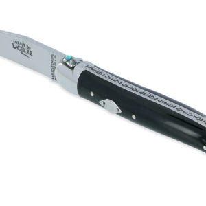 Couteau Forge De Laguiole Eddy Mitchell Buffle 2 Mitres Inox Brillant Ressort 2 Perles Turquoise Plaque Avec Initiales Du Chanteur 1 Piece Finition Brillante 11cm 02