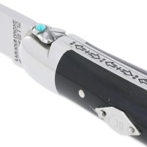 Couteau Forge De Laguiole Eddy Mitchell Buffle 2 Mitres Inox Brillant Ressort 2 Perles Turquoise Plaque Avec Initiales Du Chanteur 1 Piece Finition Brillante 11cm 03