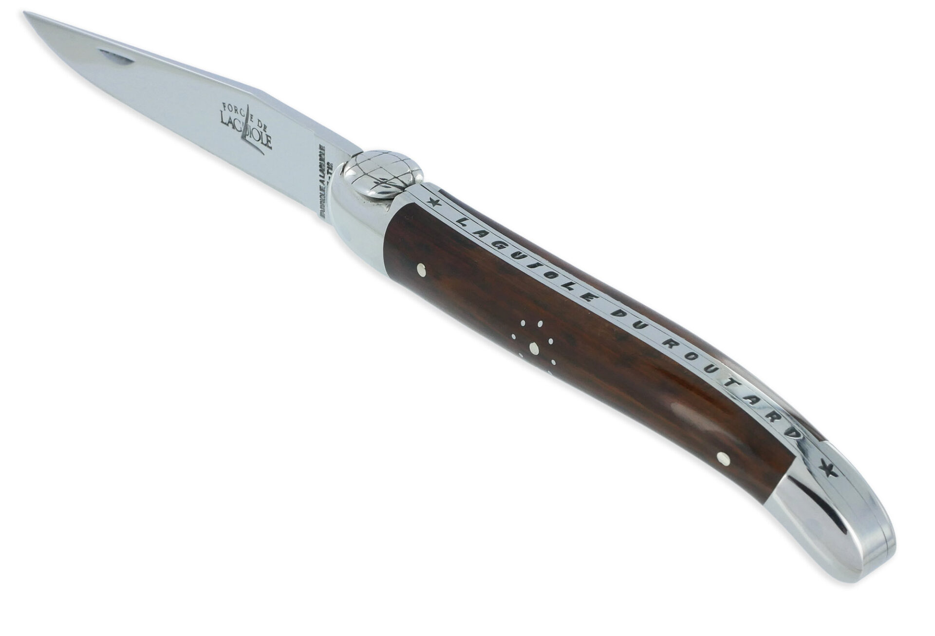 Couteau Forge De Laguiole Le Routard Manche En Amourette 1 Piece 2 Mitres Inox Brillant 11cm 01