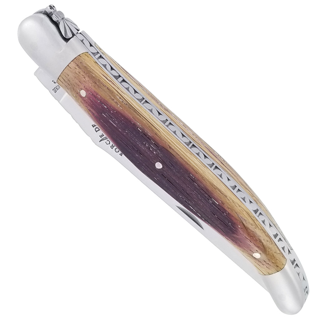 Couteau Forge De Laguiole Manche En Chene De Barrique 1 Piece Inox Brosse 12cm 00