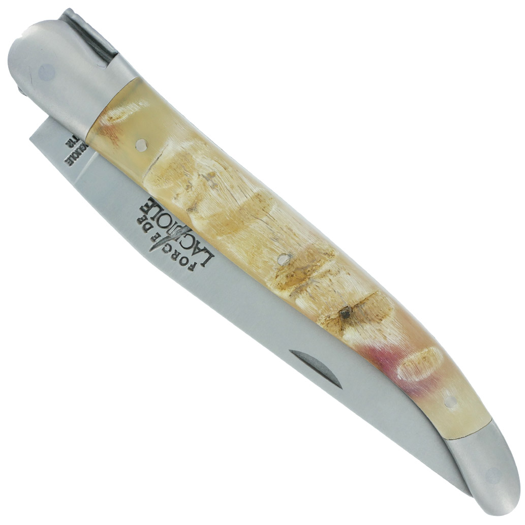 Couteau Forge De Laguiole Manche En Croute De Belier 1 Piece Inox Brosse 12cm 00