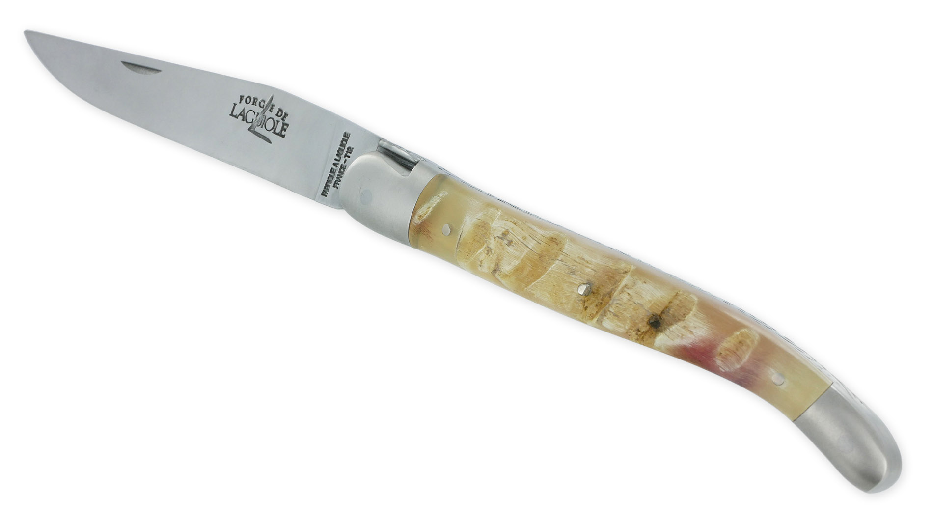 Couteau Forge De Laguiole Manche En Croute De Belier 1 Piece Inox Brosse 12cm 01