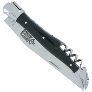 Couteau Laguiole Antan 2 Pieces Manche En Ebene Avec Tire Bouchon 2 Mitres Inox Brillant 12cm 00