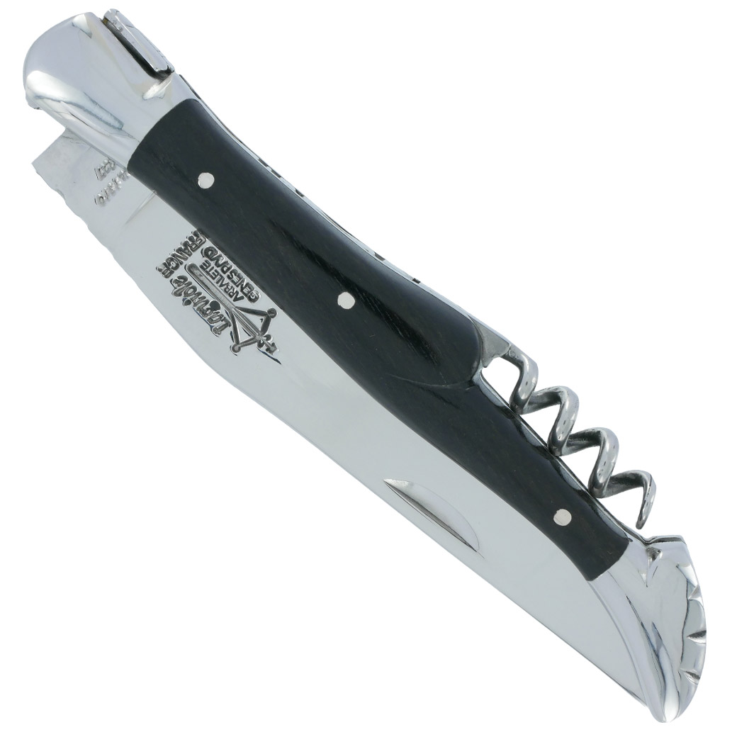 Couteau Laguiole Antan 2 Pieces Manche En Ebene Avec Tire Bouchon 2 Mitres Inox Brillant 12cm 00