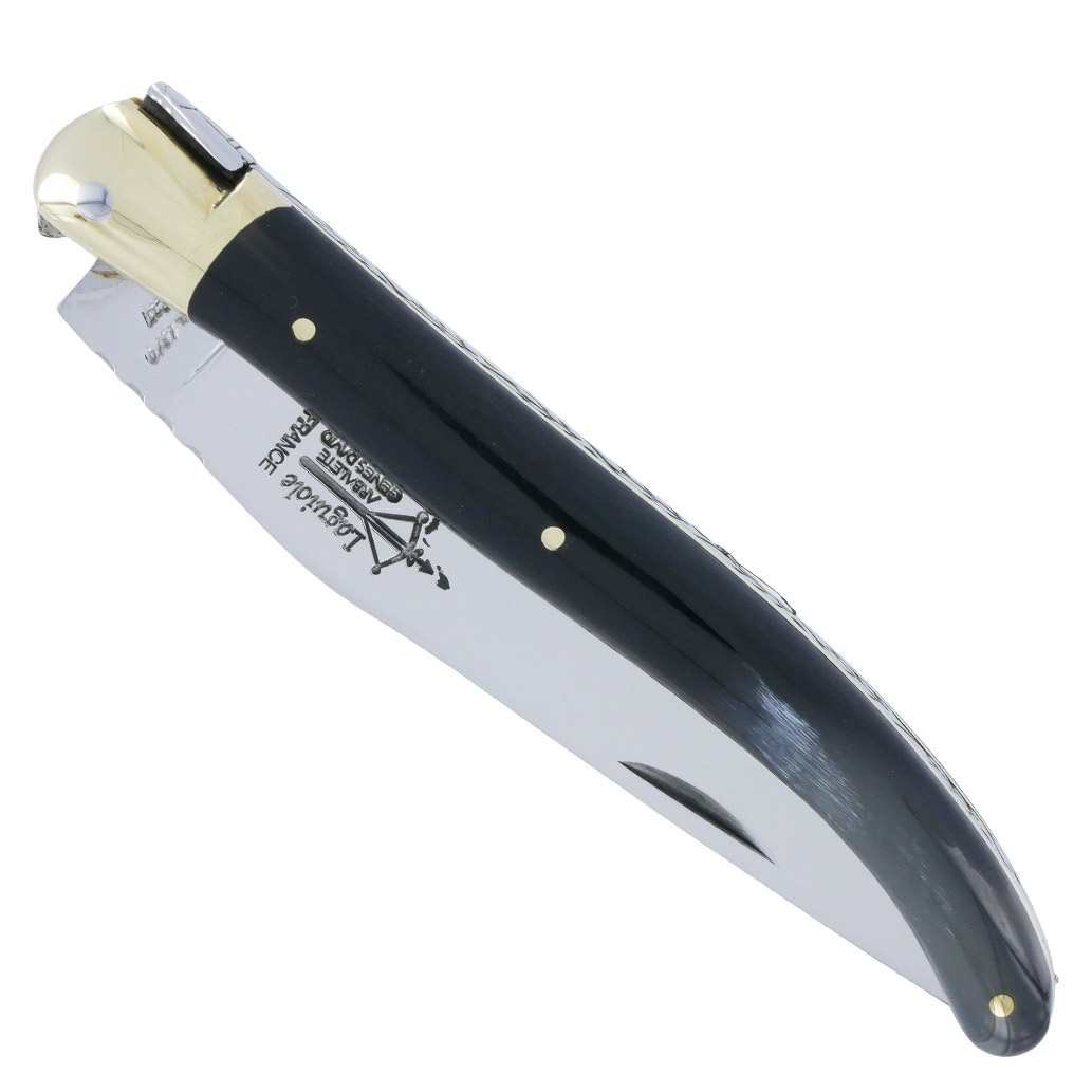 Couteau Laguiole Antan Manche En Corne De Buffle 1 Mitre Laiton Brillant 1 Piece 12cm 00