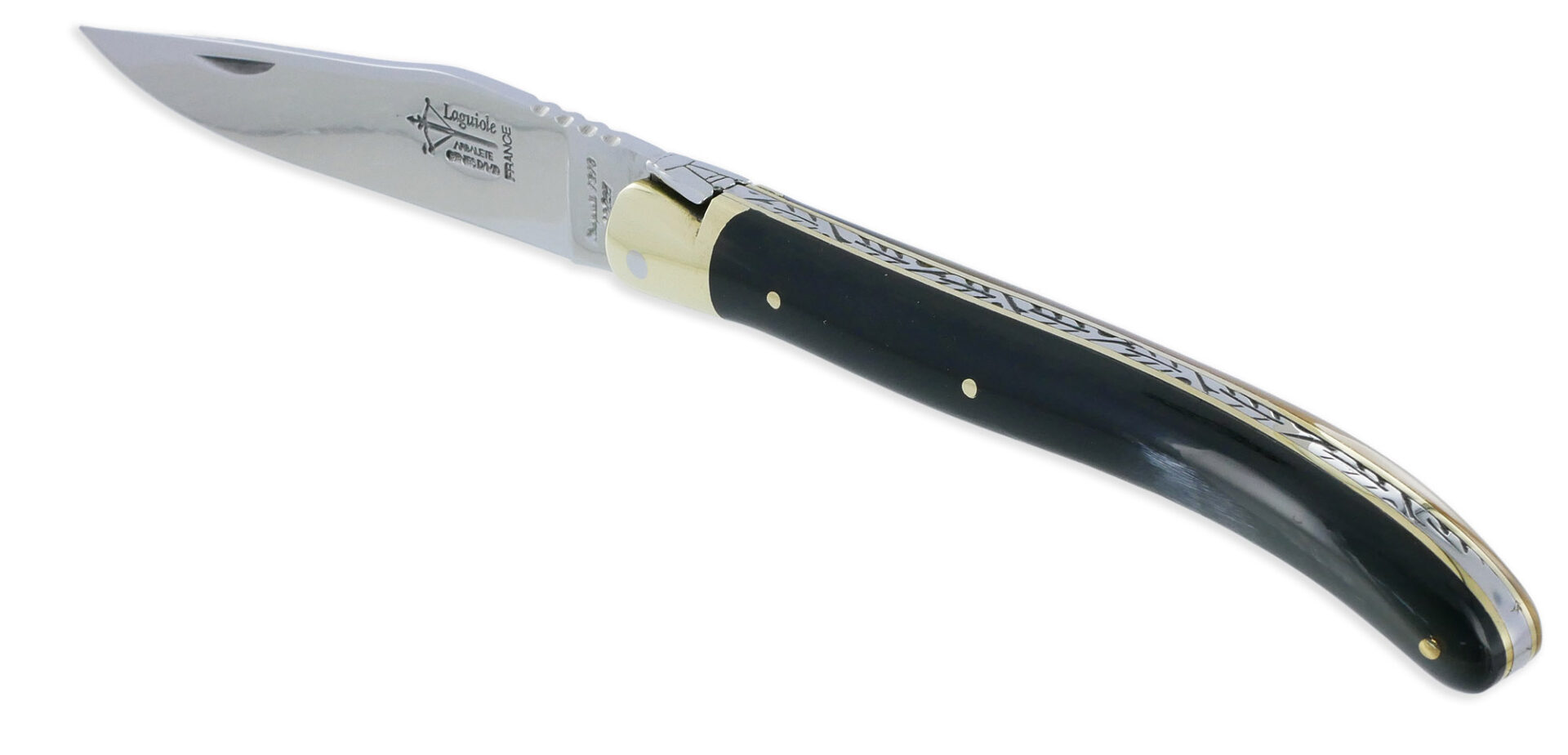 Couteau Laguiole Antan Manche En Corne De Buffle 1 Mitre Laiton Brillant 1 Piece 12cm 01