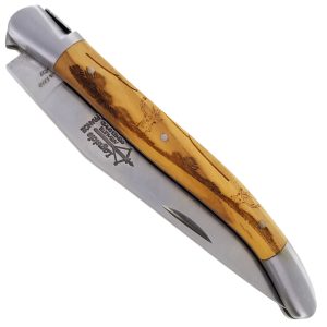 Couteau Laguiole Antan Manche Olivier Gravure Cerf 2 Mitres Inox Brosse 1 Piece 12cm 00