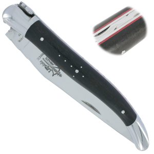 Couteau Laguiole Arbalete Manche Ebene 2 Mitres Inox Brillant Entretoises Rouge 1 Piece 12cm 00