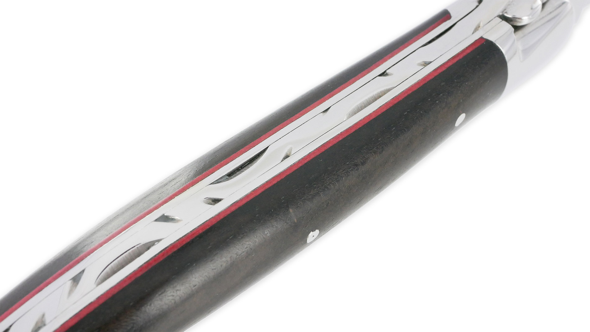 Couteau Laguiole Arbalete Manche Ebene 2 Mitres Inox Brillant Entretoises Rouge 1 Piece 12cm 05