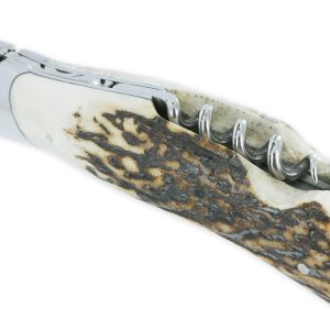 Couteau Laguiole De Chasse Arbalete Avec Tire Bouchon Manche Bois De Cerf 12cm Finition Brillante 02