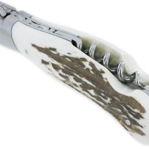 Couteau Laguiole De Chasse Arbalete Avec Tire Bouchon Manche Bois De Cerf 12cm Finition Brosse 02