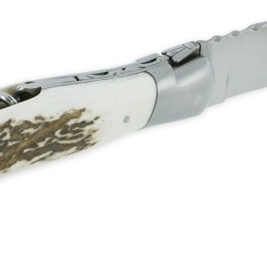 Couteau Laguiole De Chasse Arbalete Avec Tire Bouchon Manche Bois De Cerf 12cm Finition Brosse 03