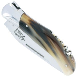Couteau Laguiole De Chasse Arbalete Avec Tire Bouchon Manche Pointe De Corne 12cm 00