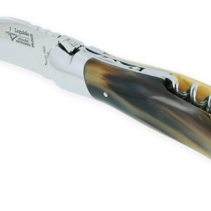 Couteau Laguiole De Chasse Arbalete Avec Tire Bouchon Manche Pointe De Corne 12cm 02
