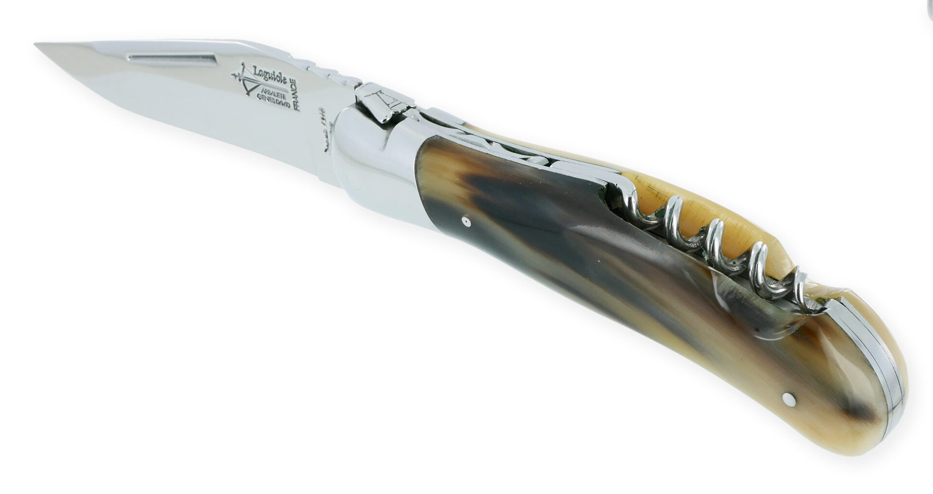 Couteau Laguiole De Chasse Arbalete Avec Tire Bouchon Manche Pointe De Corne 12cm 02