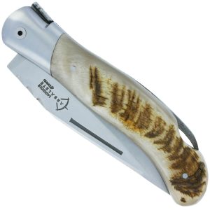 Couteau Laguiole De Chasse Arbalete Manche Croute De Belier Blond Finition Brossee 12cm 00