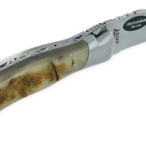 Couteau Laguiole De Chasse Arbalete Manche Croute De Belier Blond Finition Brossee 12cm 01