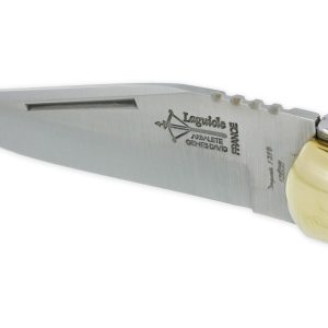 Couteau Laguiole De Chasse Arbalete Manche Olivier Mitre Avant Et Platines Laiton Finition Brillante 12cm 03