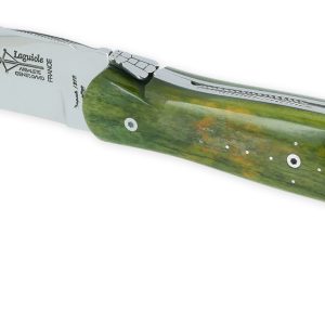 Couteau Laguiole De Chasse Arbalete Manche Os Teinte Safari 12cm Finition Brillante Vert 01