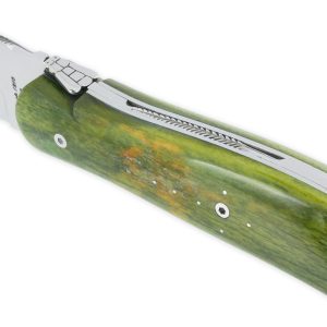 Couteau Laguiole De Chasse Arbalete Manche Os Teinte Safari 12cm Finition Brillante Vert 03