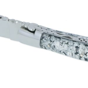 Couteau Laguiole En Aubrac 1 Piece 12 Cm 2 Mitres Inox Manche Acrylique Paillete Argent Finition Brillante 01