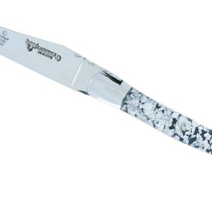 Couteau Laguiole En Aubrac 1 Piece 12 Cm 2 Mitres Inox Manche Acrylique Paillete Argent Finition Brillante 02