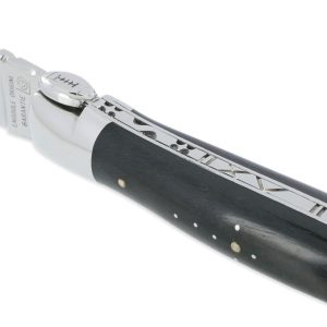 Couteau Laguiole En Aubrac 1 Piece 12 Cm Ballon De Rugby Manche Ebene 2 Mitres Inox Brillant 01