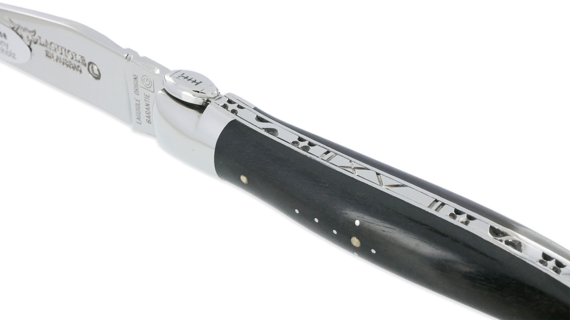 Couteau Laguiole En Aubrac 1 Piece 12 Cm Ballon De Rugby Manche Ebene 2 Mitres Inox Brillant 01