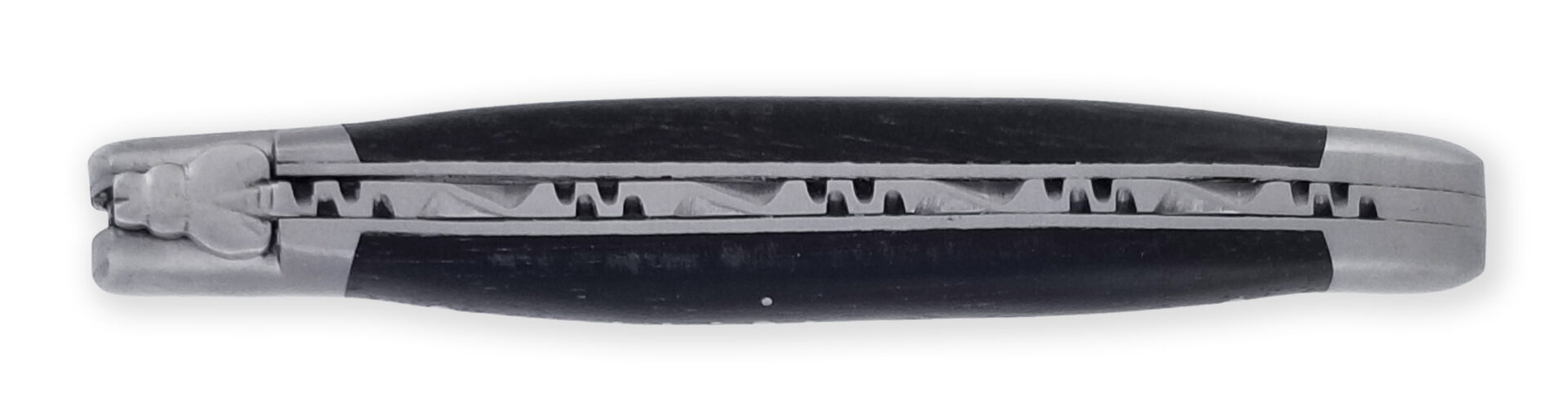 Couteau Laguiole En Aubrac 1 Piece 12 Cm Damas Balbach Manche Ebene 2 Mitres Inox Brosse 01