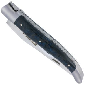 Couteau Laguiole En Aubrac 1 Piece 12 Cm Double Platines Carbone Paillete Bleu Nacre 2 Mitres Inox Brosse Lame Inox Brosse Num3 00