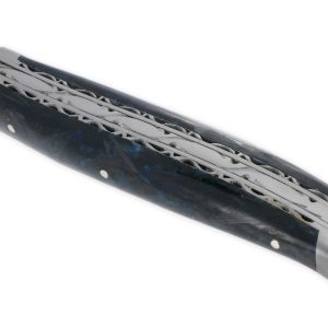 Couteau Laguiole En Aubrac 1 Piece 12 Cm Double Platines Carbone Paillete Bleu Nacre 2 Mitres Inox Brosse Lame Inox Brosse Num3 02