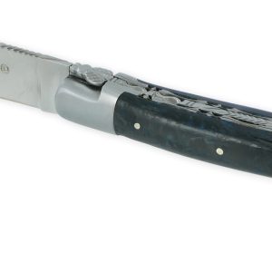 Couteau Laguiole En Aubrac 1 Piece 12 Cm Double Platines Carbone Paillete Bleu Nacre 2 Mitres Inox Brosse Lame Inox Brosse Num 1 01