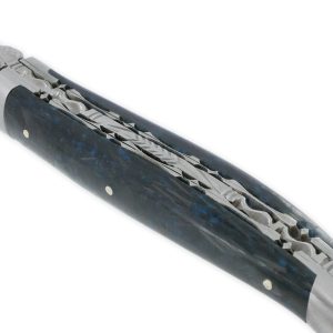 Couteau Laguiole En Aubrac 1 Piece 12 Cm Double Platines Carbone Paillete Bleu Nacre 2 Mitres Inox Brosse Lame Inox Brosse Num 1 02