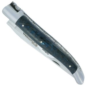 Couteau Laguiole En Aubrac 1 Piece 12 Cm Double Platines Carbone Paillete Bleu Nacre 2 Mitres Inox Brosse Lame Inox Brosse Num 2 00