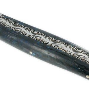 Couteau Laguiole En Aubrac 1 Piece 12 Cm Double Platines Carbone Paillete Bleu Nacre 2 Mitres Inox Brosse Lame Inox Brosse Num 2 02