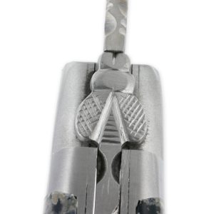 Couteau Laguiole En Aubrac 1 Piece 12 Cm Double Platines Et Ressort Guilloches Manche En Pierre De Lave Noire 2 Mitres Inox Brosse 01