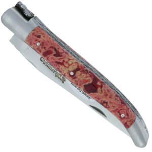 Couteau Laguiole En Aubrac 1 Piece 12 Cm Double Platines Et Ressort Guilloches Manche En Pierre De Lave Rouge 2 Mitres Inox Brosse Lame Inox Brosse 00