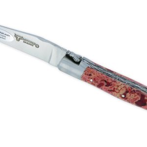 Couteau Laguiole En Aubrac 1 Piece 12 Cm Double Platines Et Ressort Guilloches Manche En Pierre De Lave Rouge 2 Mitres Inox Brosse Lame Inox Brosse 01