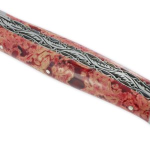 Couteau Laguiole En Aubrac 1 Piece 12 Cm Double Platines Et Ressort Guilloches Manche En Pierre De Lave Rouge 2 Mitres Inox Brosse Lame Inox Brosse 03