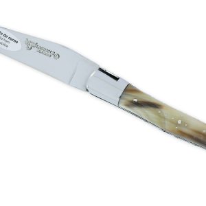 Couteau Laguiole En Aubrac 1 Piece 12 Cm Double Platines Guillochees Pointe De Corne Flammee 2 Mitres Inox Brillant Ressort Spiral Mouche Prestige N6 01