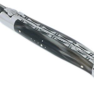 Couteau Laguiole En Aubrac 1 Piece 12 Cm Double Platines Pointe De Corne Foncee 2 Mitres Inox Brillant Lame Brut De Forge Num 2 01