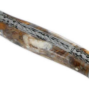 Couteau Laguiole En Aubrac 1 Piece 12 Cm Fusion Double Platines Et Ressort Guilloches Manche En Mammouth Stabilise Finition Brossee Num1 02