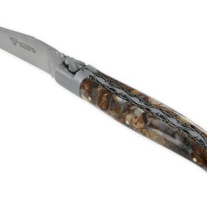 Couteau Laguiole En Aubrac 1 Piece 12 Cm Fusion Double Platines Et Ressort Guilloches Manche En Mammouth Stabilise Finition Brossee Num2 01