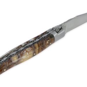 Couteau Laguiole En Aubrac 1 Piece 12 Cm Fusion Double Platines Et Ressort Guilloches Manche En Mammouth Stabilise Finition Brossee Num2 03