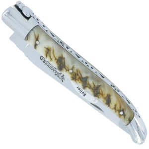 Couteau Laguiole En Aubrac 1 Piece 12 Cm Manche Croute De Belier Ecosse 2 Mitres Inox Brillant 00