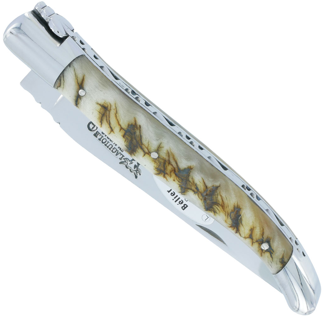 Couteau Laguiole En Aubrac 1 Piece 12 Cm Manche Croute De Belier Ecosse 2 Mitres Inox Brillant 00